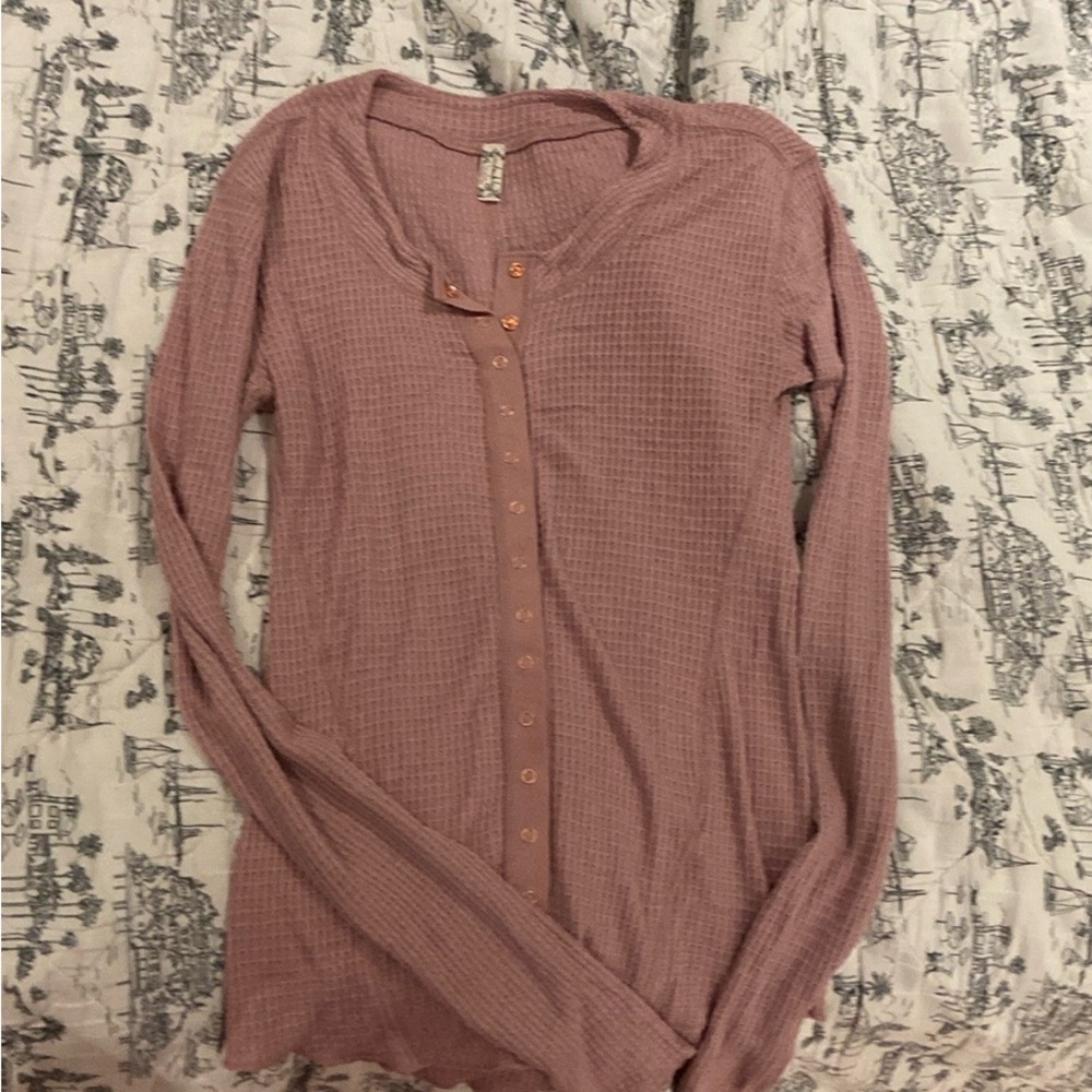 FP Movement by Free People Mauve Pink Waffle Henley Long Sleeve